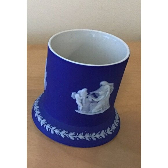 Wedgwood Antique Small Dark Blue Jasperware Toothpick Match Holder 2.5” - Picture 3 of 7